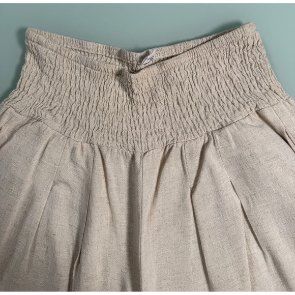 ANRABESS Wide Leg Pants Women's M Linen Blend Beige Cropped Lightweight Pockets - Picture 5 of 14